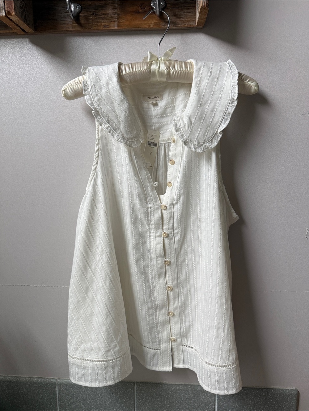 Pilcro Anthropologie NWT White Ruffle Collar Cold Shoulder Top Sz L Boho Cottage